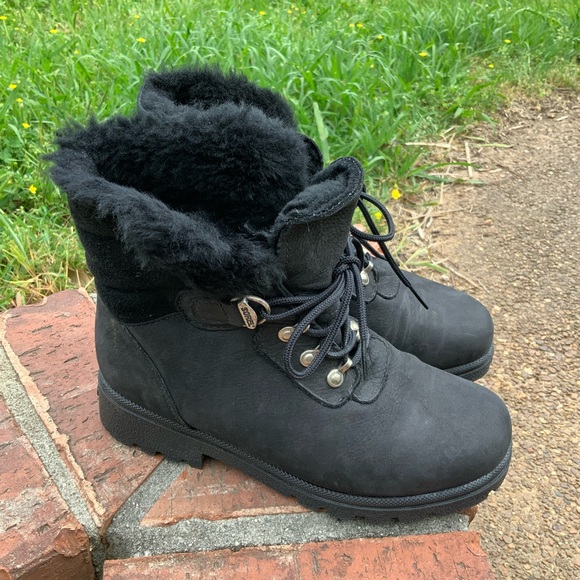 Vintage Sorel Black Leather Shearling Lace Up Boots CANADA MADE IN CANADA - Picture 7 of 11